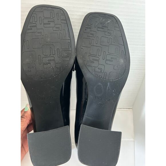 Women's Chunky High Heel Pump Loafers Square Toe Slip On Leather Shoes - Picture 5 of 8